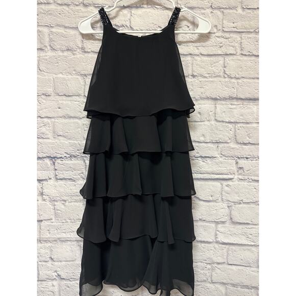 S.L. Fashions Black Sleeveless Tiered Mini Formal Party Dress Beaded Strap 12P - Picture 1 of 4